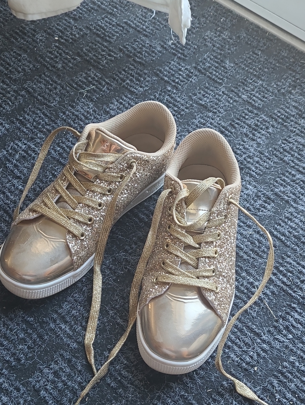 Women's Gold Glitter Lace-Up Sneakers